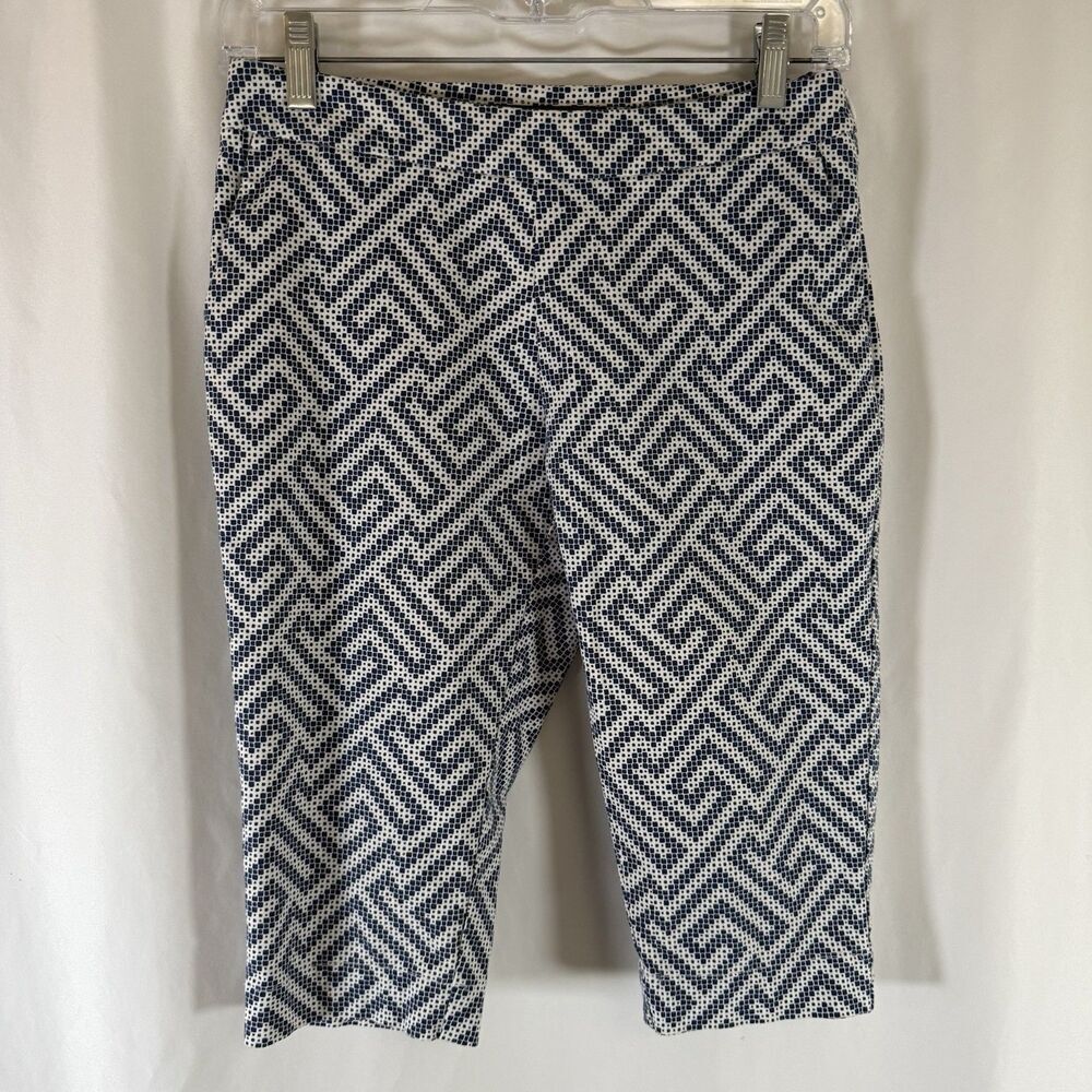 Tommy Bahama Capris Women's 0 Blue White Printed Side Zip Cotton Blend